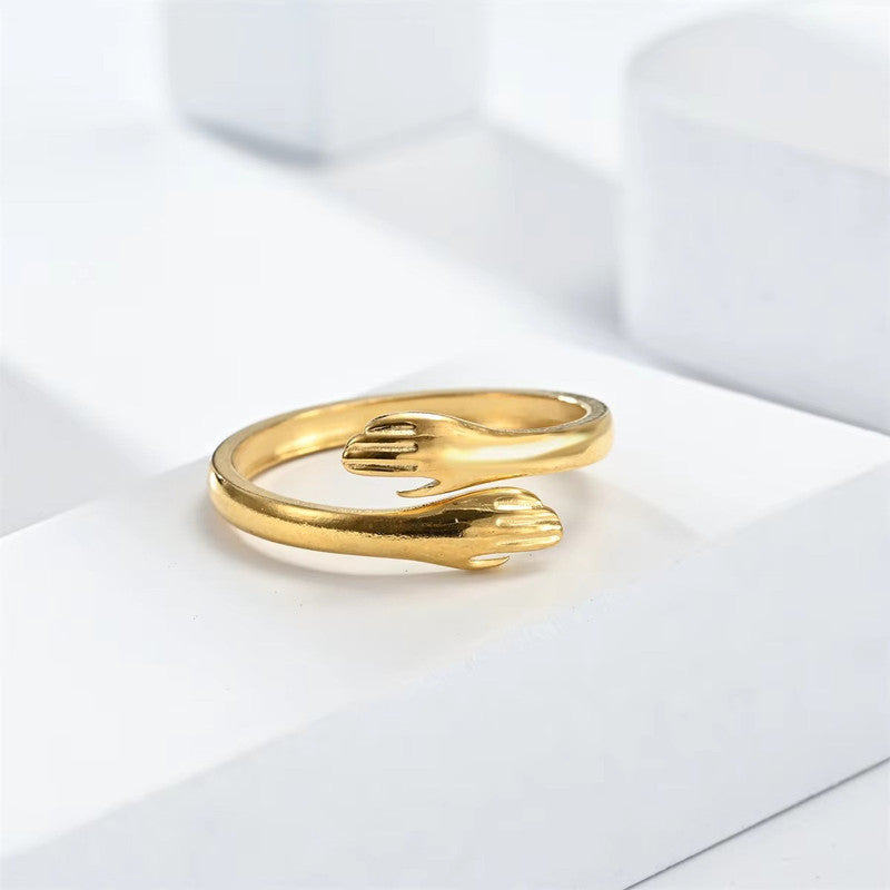 Jewels Galaxy Gold-Plated Hug Shaped Adjustable Hug Day Finger Ring