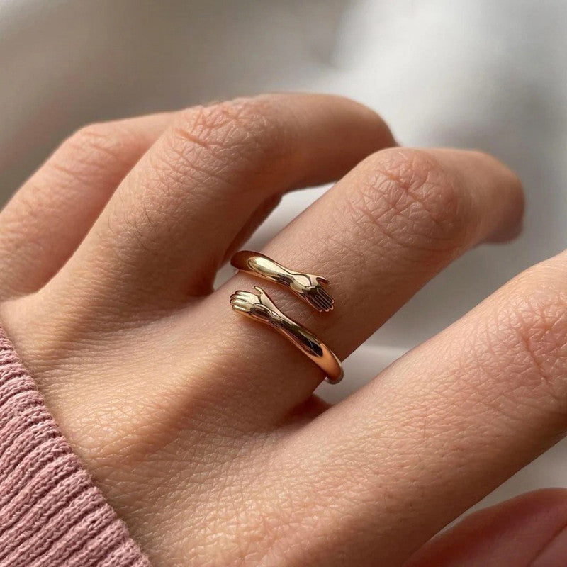 Jewels Galaxy Gold-Plated Hug Shaped Adjustable Hug Day Finger Ring