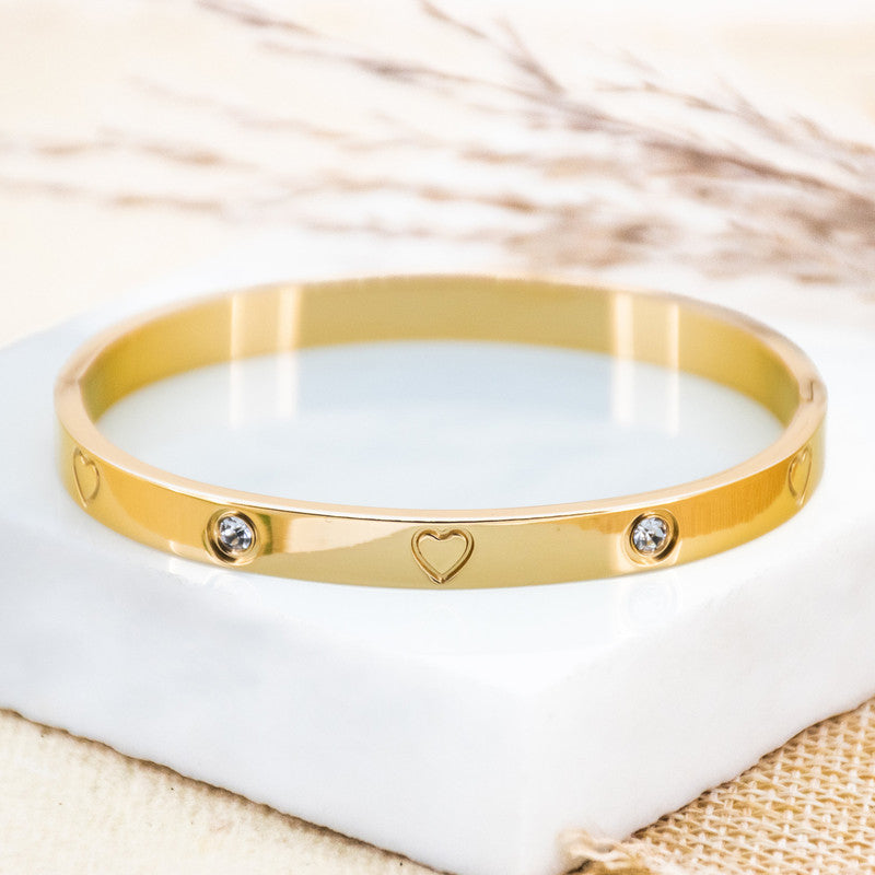 Jewels Galaxy Stainless Steel Astonishing Gold Plated Love AD Anti-Tarnish Bracelet For Women