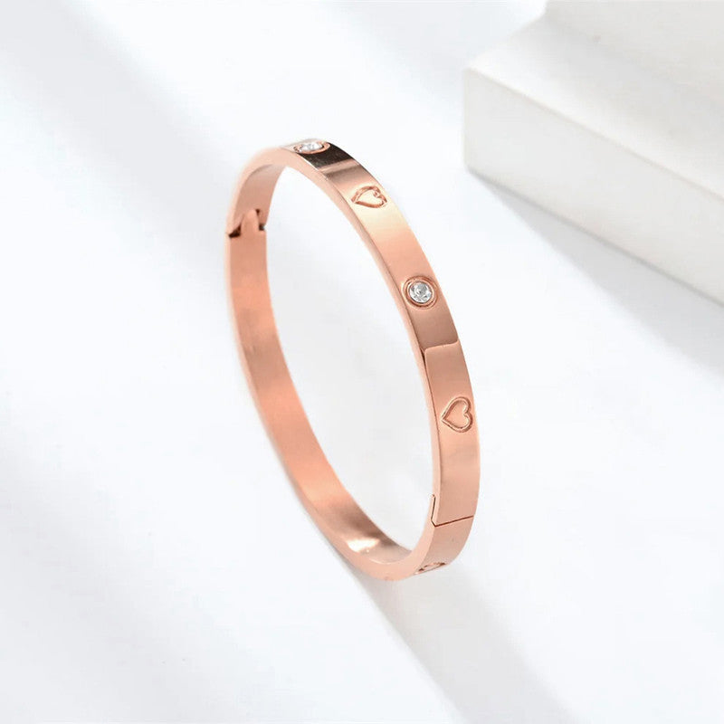 Jewels Galaxy Stainless Steel Astonishing Rose Gold Plated Love AD Bracelet For Women