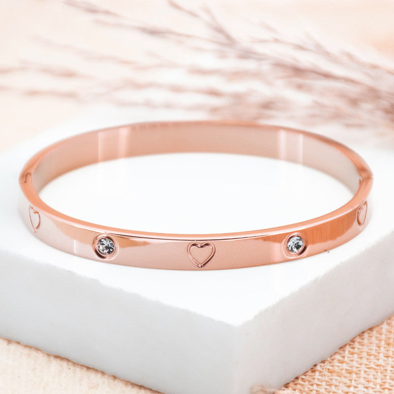 Jewels Galaxy Stainless Steel Astonishing Rose Gold Plated Love AD Bracelet For Women