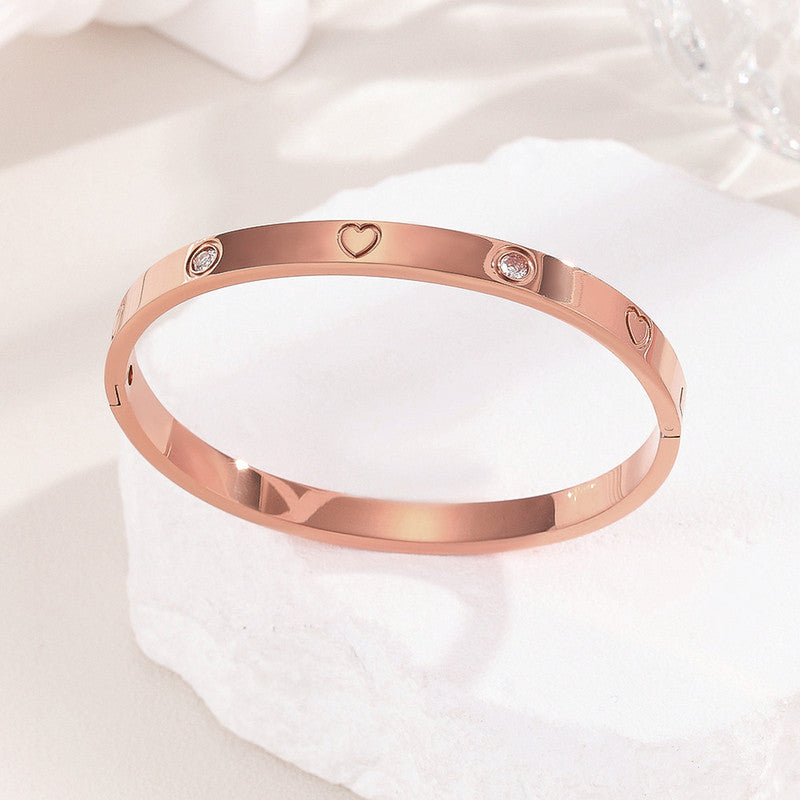 Jewels Galaxy Stainless Steel Astonishing Rose Gold Plated Love AD Bracelet For Women