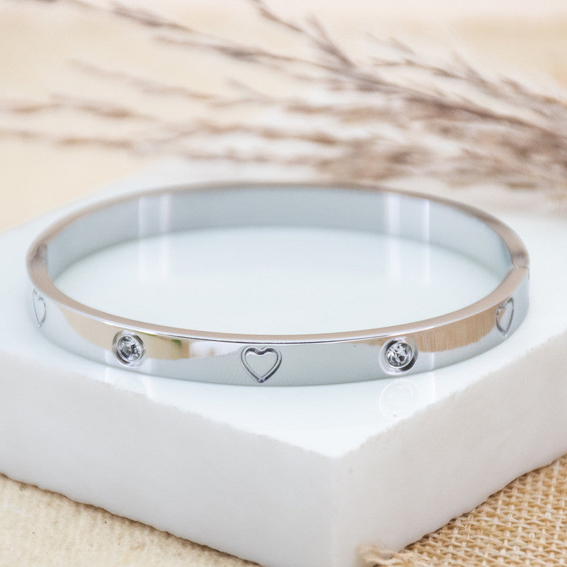 Jewels Galaxy Stainless Steel Astonishing Silver Plated Love AD Anti-Tarnish Bracelet For Women