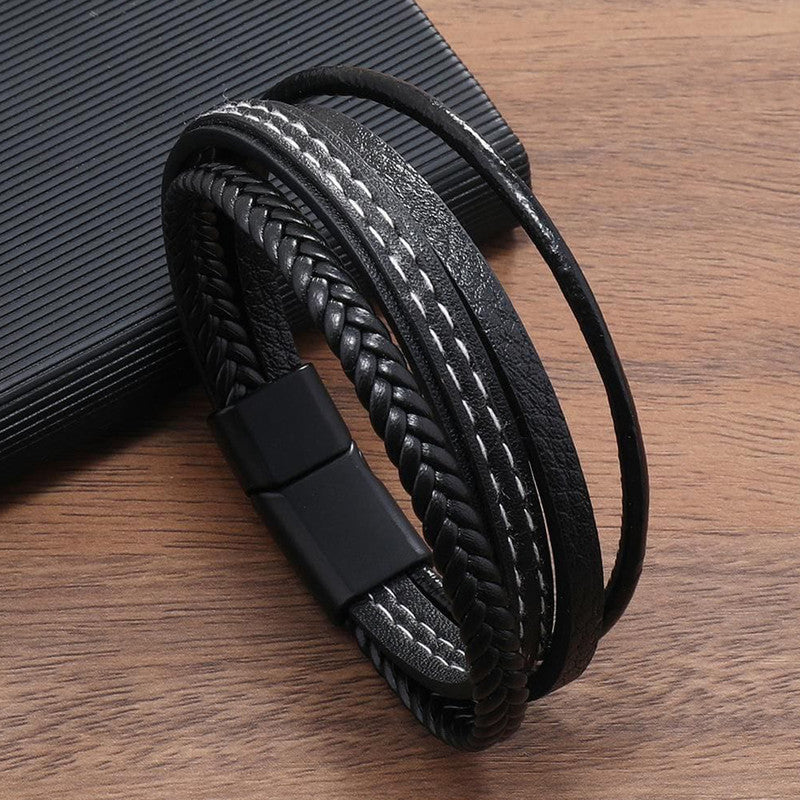 Jewels Galaxy Trending Leather Multi Layered Bracelet For Men (1 Pack 1 Bracelet)