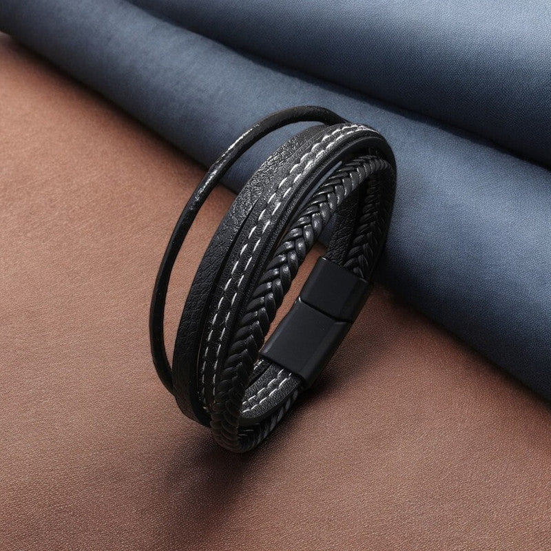 Jewels Galaxy Trending Leather Multi Layered Bracelet For Men (1 Pack 1 Bracelet)