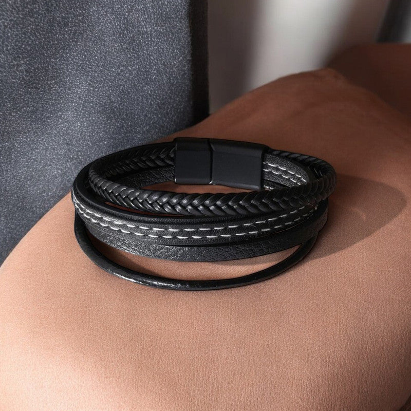 Jewels Galaxy Trending Leather Multi Layered Bracelet For Men (1 Pack 1 Bracelet)