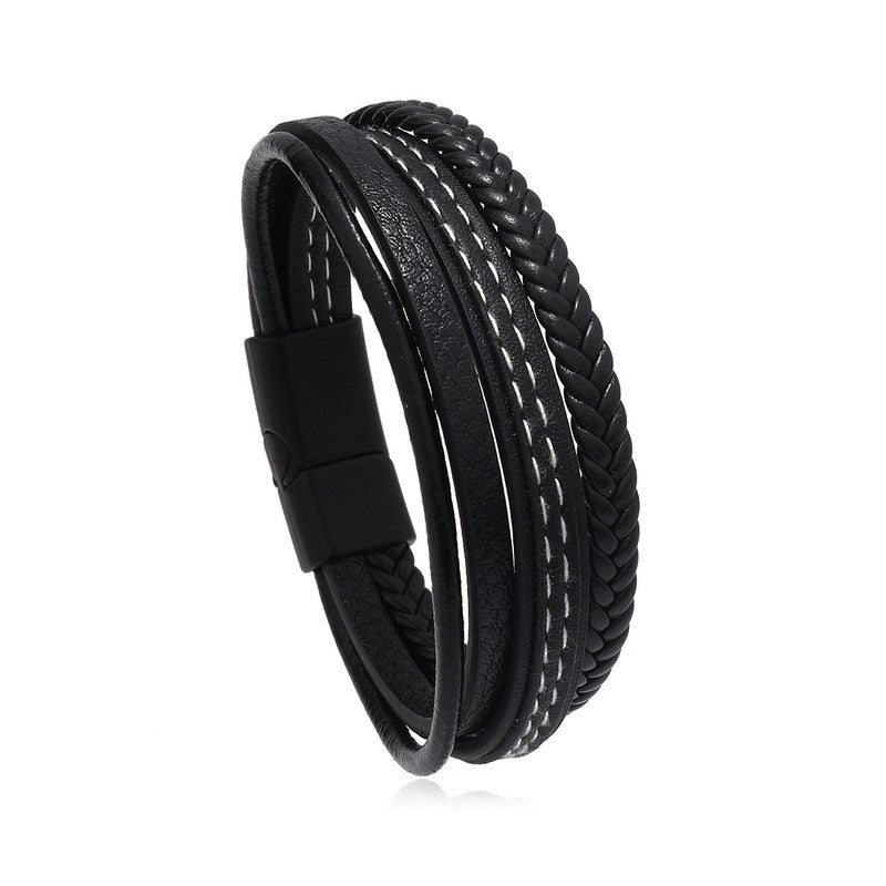 Jewels Galaxy Trending Leather Multi Layered Bracelet For Men (1 Pack 1 Bracelet)