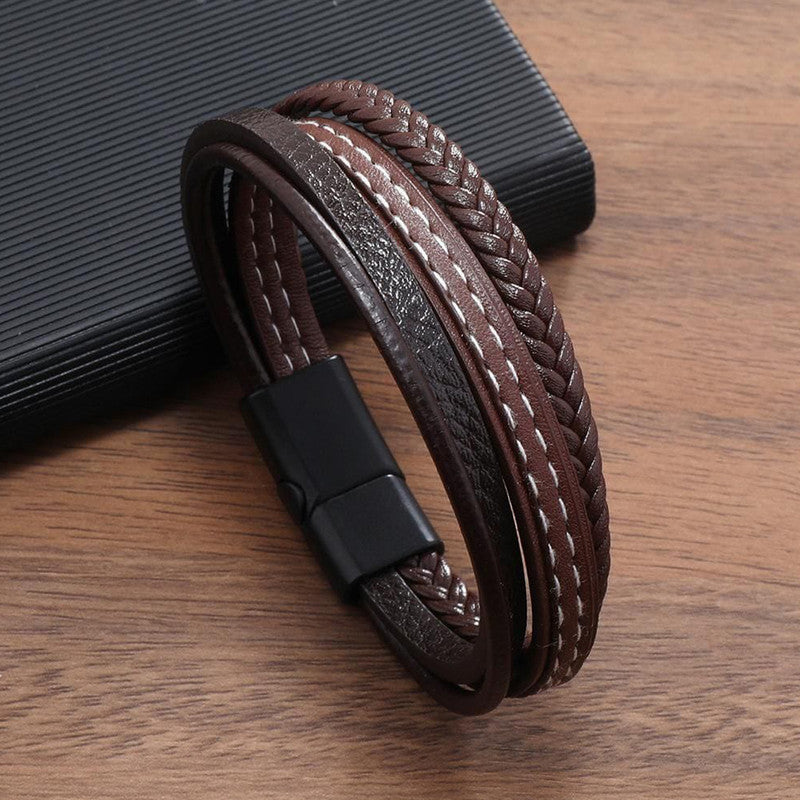 Jewels Galaxy Trending Leather Multi Layered Bracelet For Men (1 Pack 1 Bracelet)