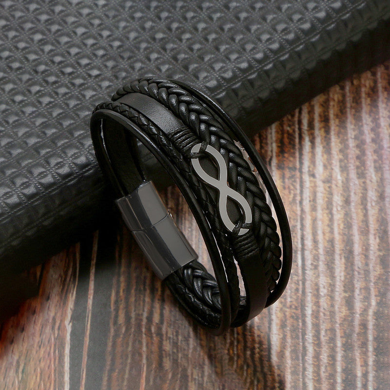 Jewels Galaxy Trending Leather Multi Layered Bracelet For Men (1 Pack 1 Bracelet)