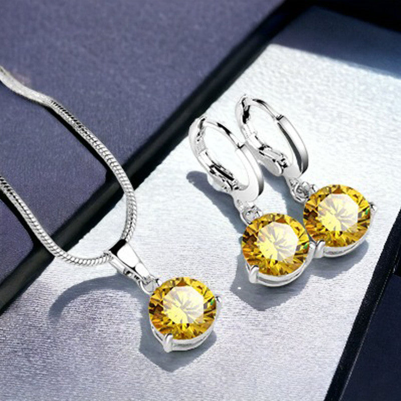 Jewels Galaxy Silver Plated CZ Stone-Studded Colorful Anti Tarnish Pendant Set
