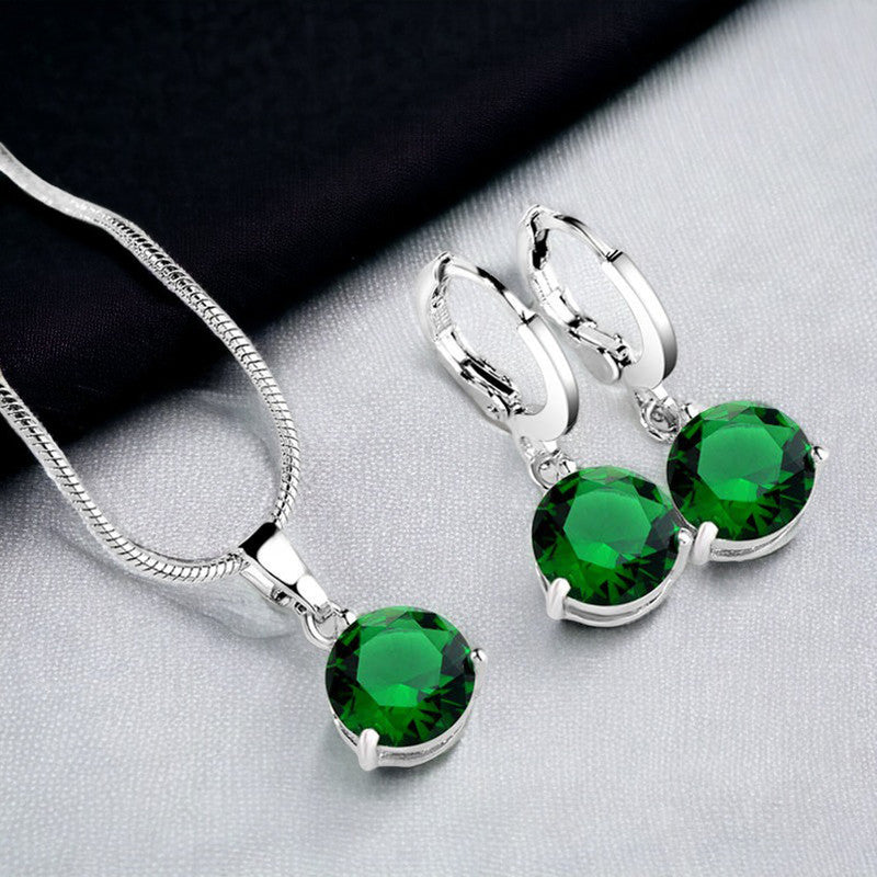 Jewels Galaxy Silver Plated CZ Stone-Studded Colorful Anti Tarnish Pendant Set