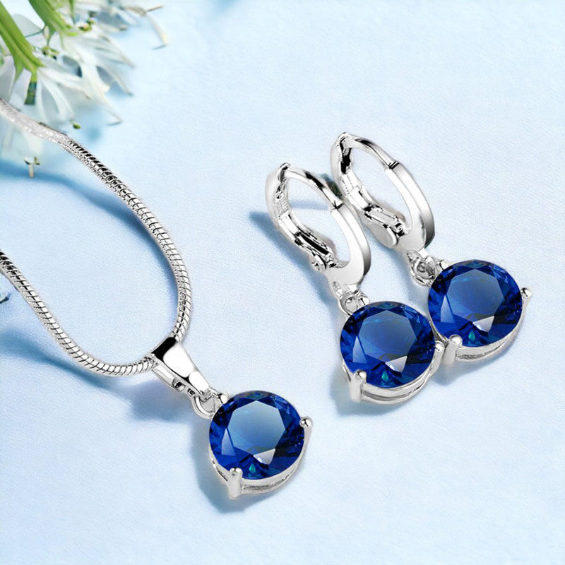 Jewels Galaxy Silver Plated CZ Stone-Studded Colorful Anti Tarnish Pendant Set