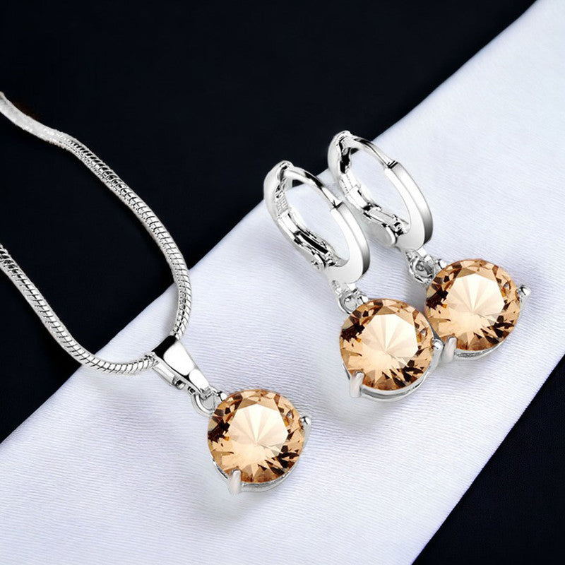 Jewels Galaxy Silver Plated CZ Stone-Studded Colorful Anti Tarnish Pendant Set