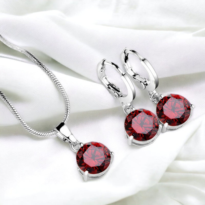 Jewels Galaxy Silver Plated CZ Stone-Studded Colorful Anti Tarnish Pendant Set