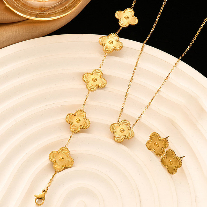 Jewels Galaxy Stainless Steel Set Of 3 Anti Tarnish Clover Jewellery Set For Girls And Women