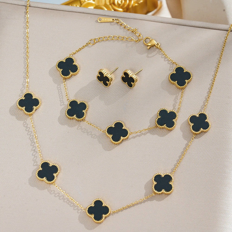 Jewels Galaxy Stainless Steel Set Of 3 Anti Tarnish Clover Jewellery Set For Girls And Women