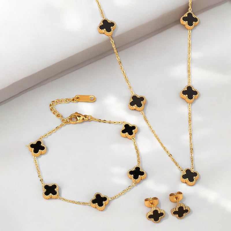Jewels Galaxy Stainless Steel Set Of 3 Anti Tarnish Clover Jewellery Set For Girls And Women