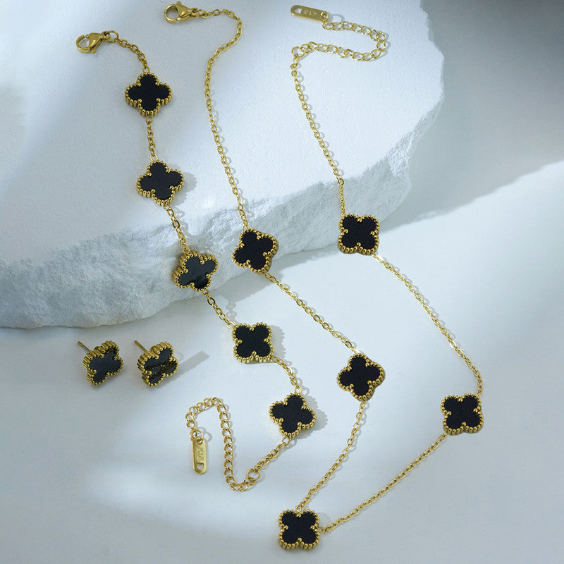 Jewels Galaxy Stainless Steel Set Of 3 Anti Tarnish Clover Jewellery Set For Girls And Women