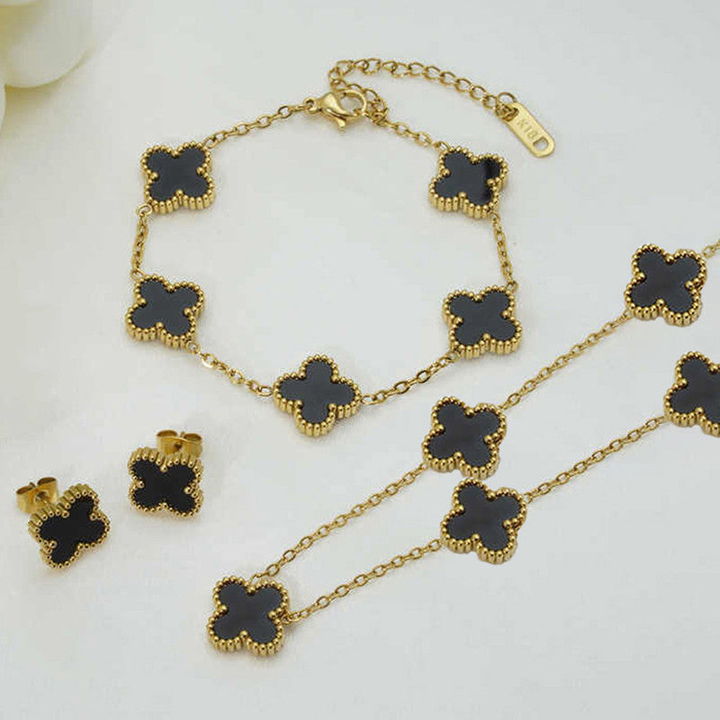 Jewels Galaxy Stainless Steel Set Of 3 Anti Tarnish Clover Jewellery Set For Girls And Women