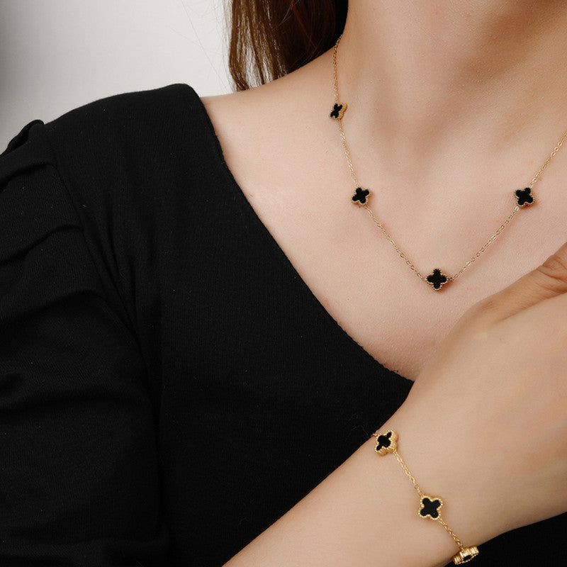 Jewels Galaxy Stainless Steel Set Of 3 Anti Tarnish Clover Jewellery Set For Girls And Women
