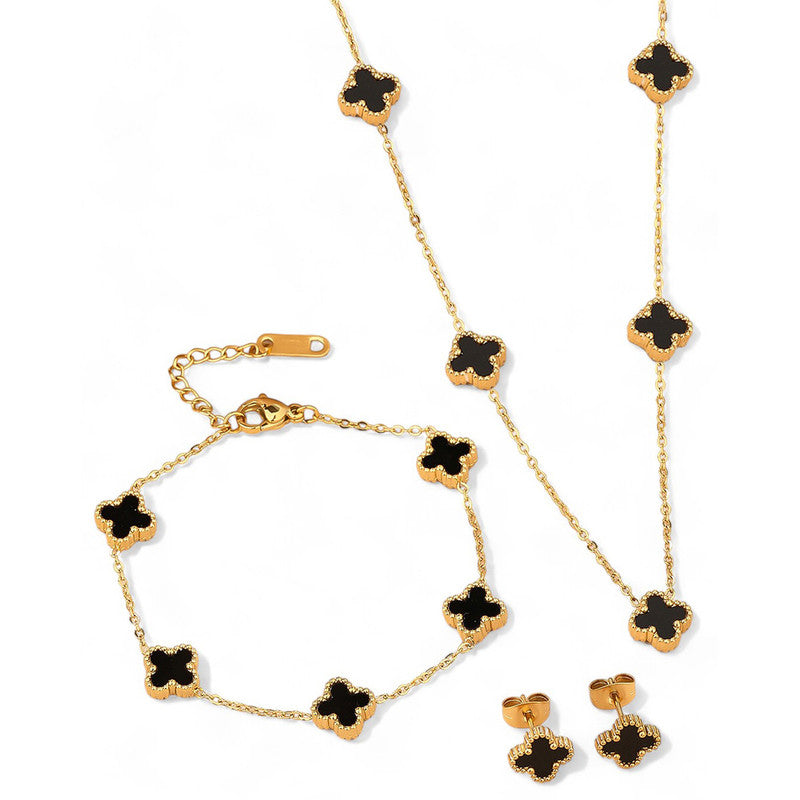 Jewels Galaxy Stainless Steel Set Of 3 Anti Tarnish Clover Jewellery Set For Girls And Women