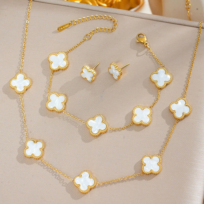 Jewels Galaxy Stainless Steel Set Of 3 Anti Tarnish Clover Jewellery Set For Girls And Women