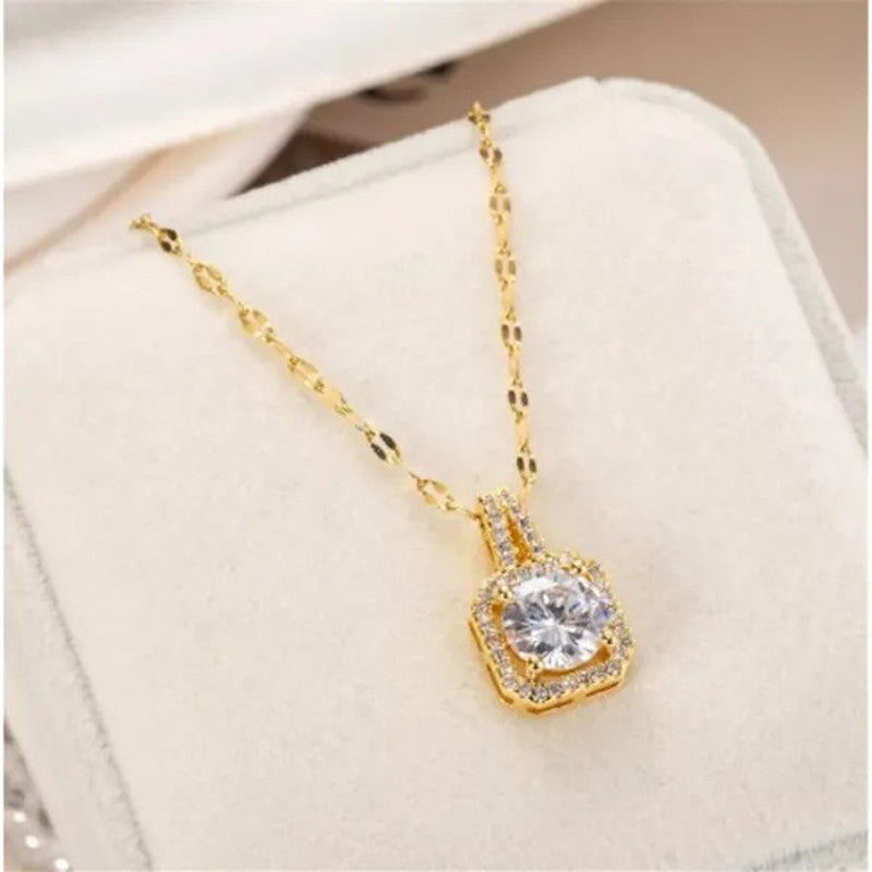 Jewels Galaxy CZ Square Contemporary Pendant Necklace