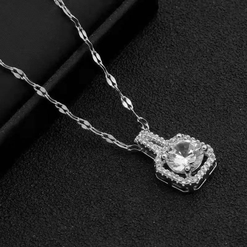 Jewels Galaxy CZ Square Contemporary Pendant Necklace