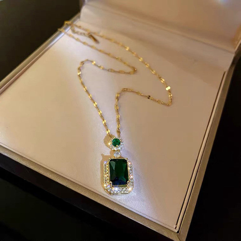 Jewels Galaxy Gold Plated Green CZ Stone Roman Numerals Pendant Necklace