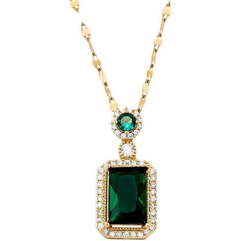 Jewels Galaxy Gold Plated Green CZ Stone Roman Numerals Pendant Necklace