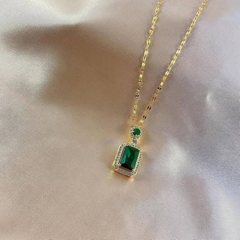 Jewels Galaxy Gold Plated Green CZ Stone Roman Numerals Pendant Necklace