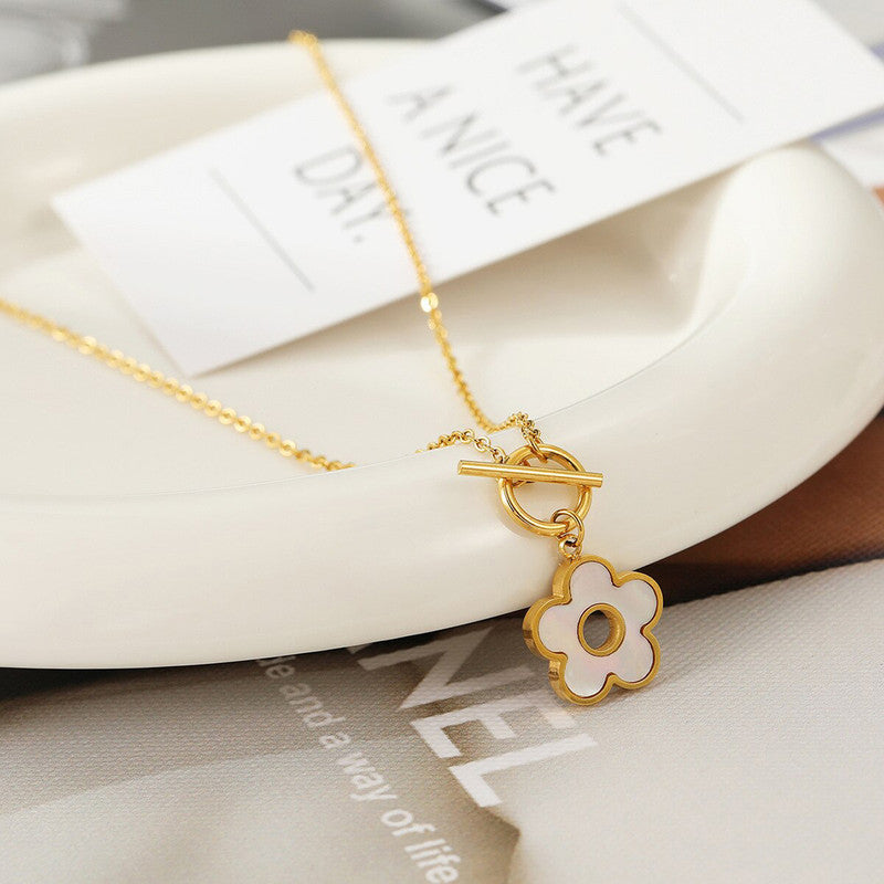 Jewels Galaxy Gold Plated Beautiful Floral Mother of Pearl Stone Necklace