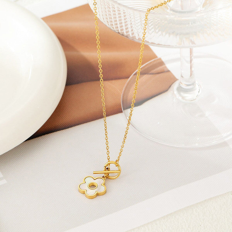 Jewels Galaxy Gold Plated Beautiful Floral Mother of Pearl Stone Necklace