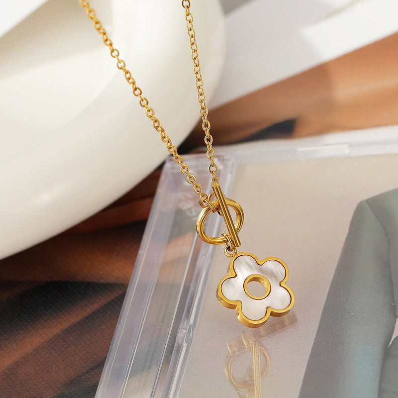 Jewels Galaxy Gold Plated Beautiful Floral Mother of Pearl Stone Necklace