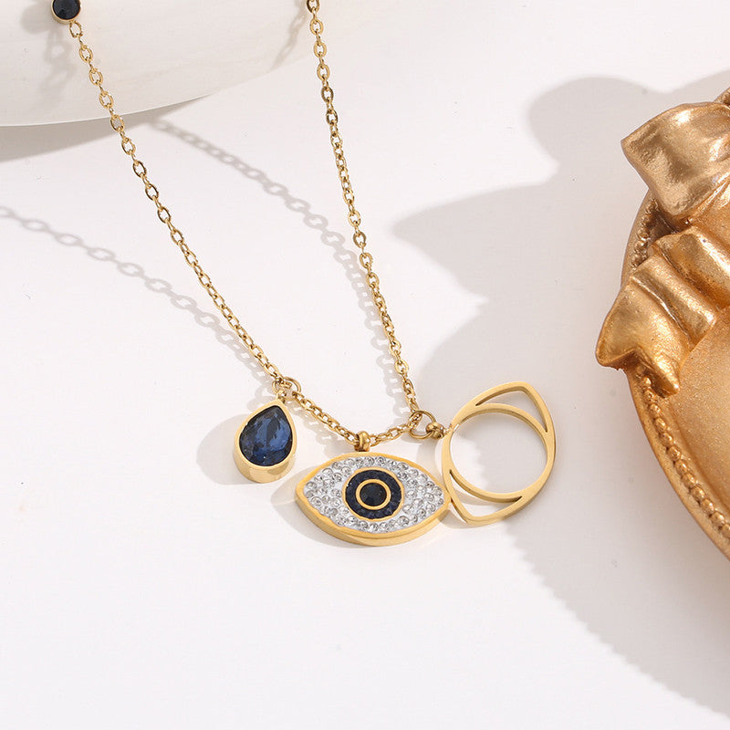 Jewels Galaxy Stainless Steel American Diamond Studded Evil Eye Anti-Tarnish Pendant Necklace
