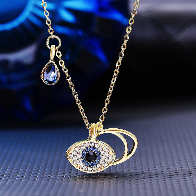 Jewels Galaxy Stainless Steel American Diamond Studded Evil Eye Anti-Tarnish Pendant Necklace