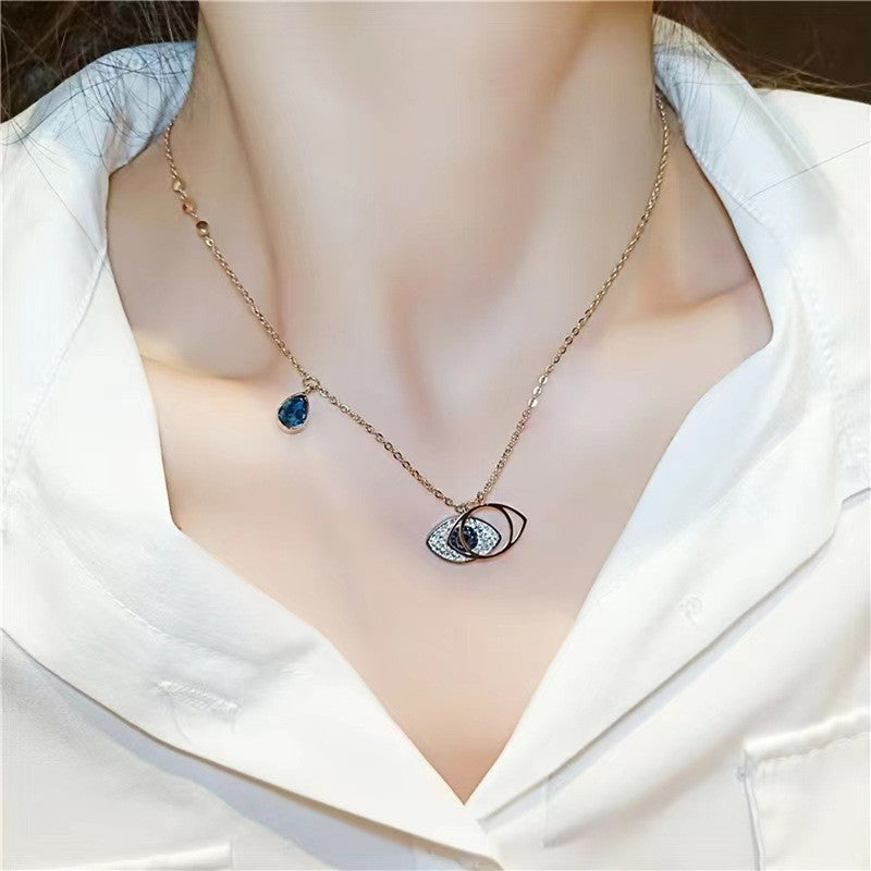 Jewels Galaxy Stainless Steel American Diamond Studded Evil Eye Anti-Tarnish Pendant Necklace