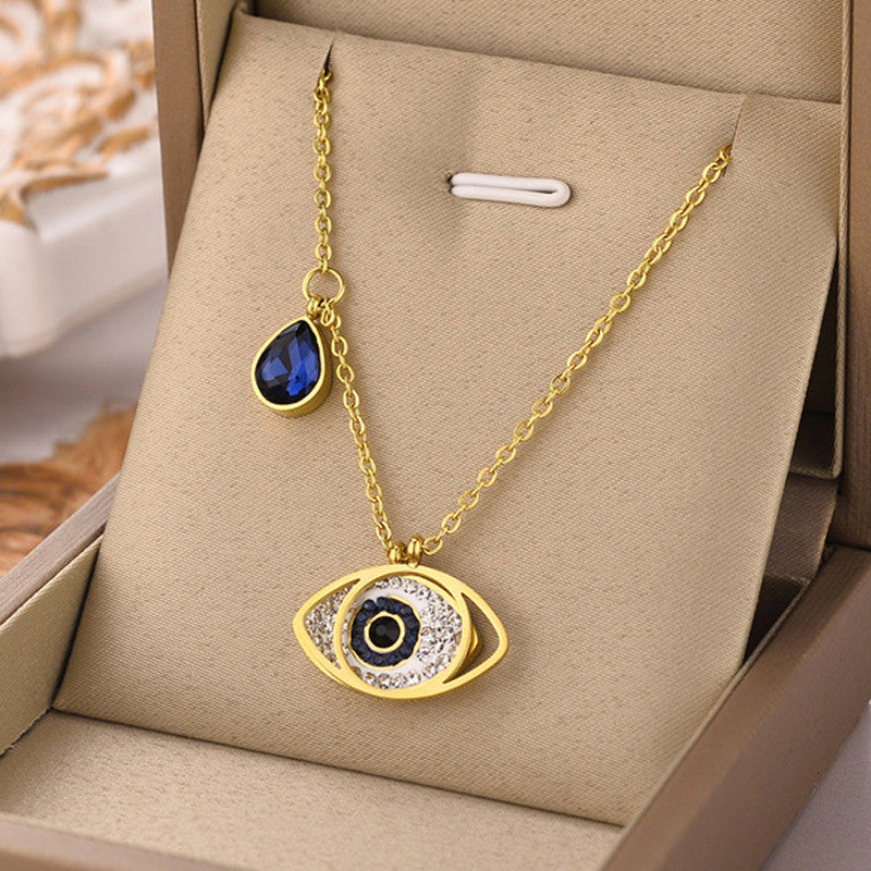 Jewels Galaxy Stainless Steel American Diamond Studded Evil Eye Anti-Tarnish Pendant Necklace