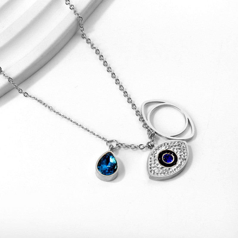 Jewels Galaxy Stainless Steel American Diamond Studded Evil Eye Anti-Tarnish Pendant Necklace