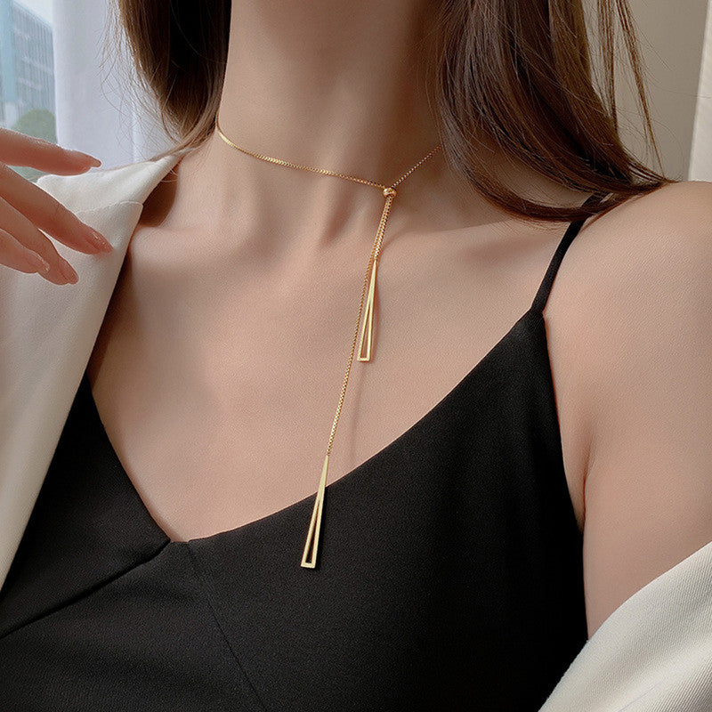 Jewels Galaxy Stainless Steel Geometric Tassel Pull-Out Anti-Tarnish Necklace