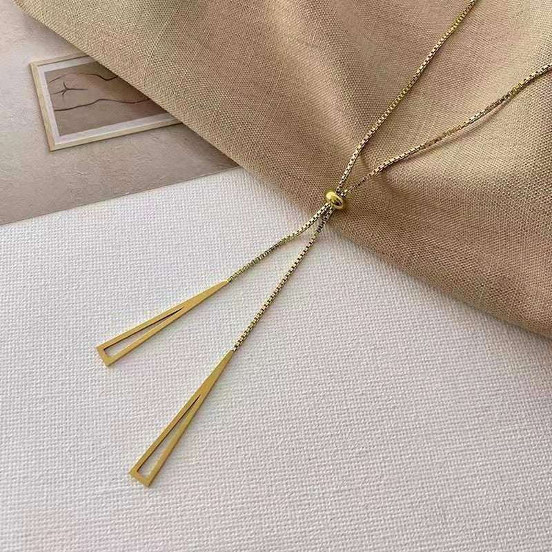 Jewels Galaxy Stainless Steel Geometric Tassel Pull-Out Anti-Tarnish Necklace
