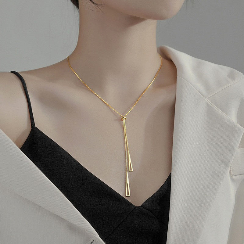 Jewels Galaxy Stainless Steel Geometric Tassel Pull-Out Anti-Tarnish Necklace