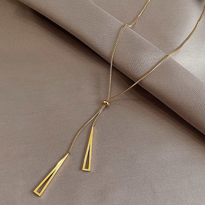 Jewels Galaxy Stainless Steel Geometric Tassel Pull-Out Anti-Tarnish Necklace