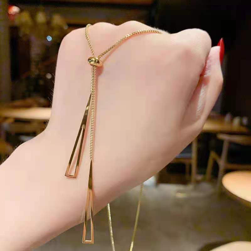 Jewels Galaxy Stainless Steel Geometric Tassel Pull-Out Anti-Tarnish Necklace