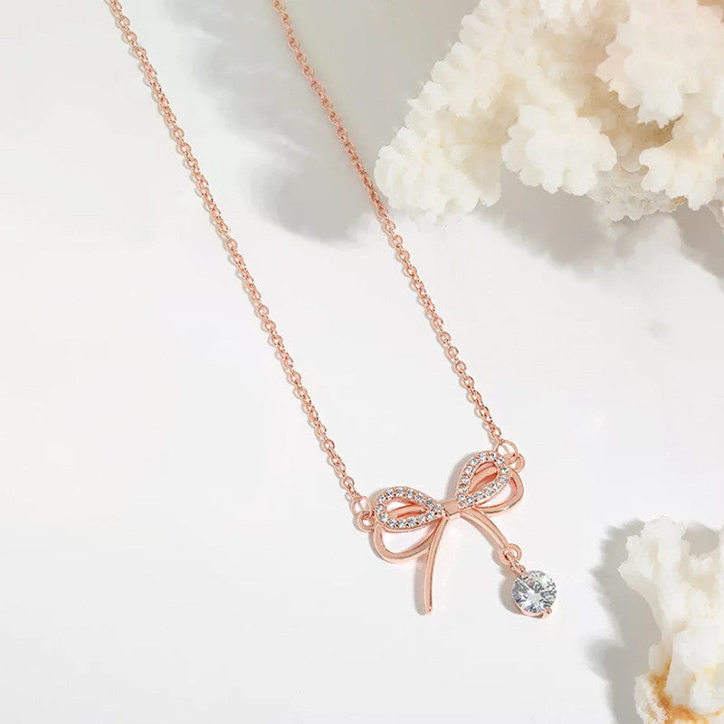 Jewels Galaxy Rose Gold Plated American Diamond Studded Infinity Shape Korean Pendant
