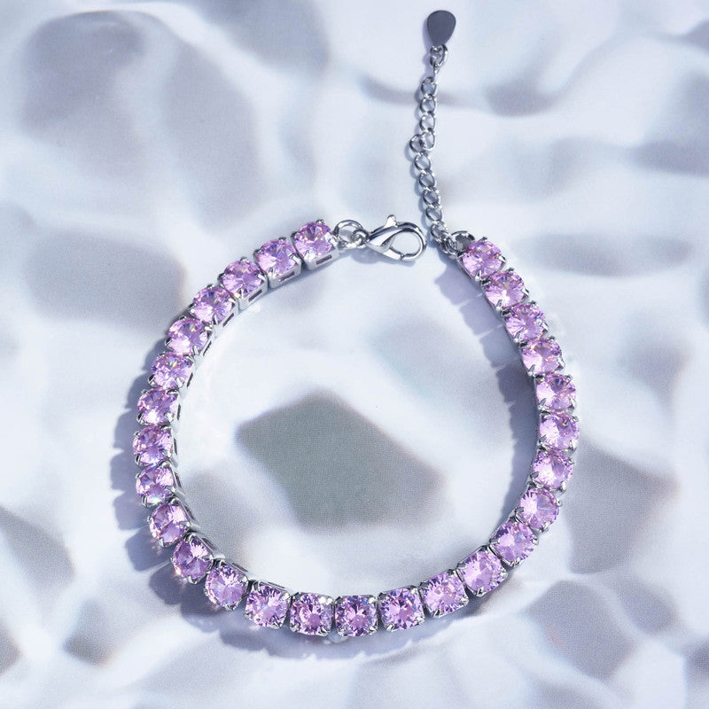 Jewels Galaxy Women American Diamond Silver Plated Wraparound Bracelet