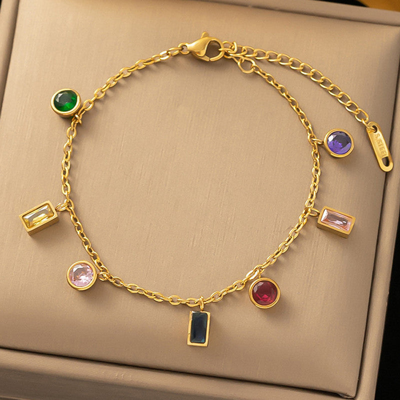 Jewels Galaxy Gold Plated Anti Tarnish Multicolour Geometrical Bracelet