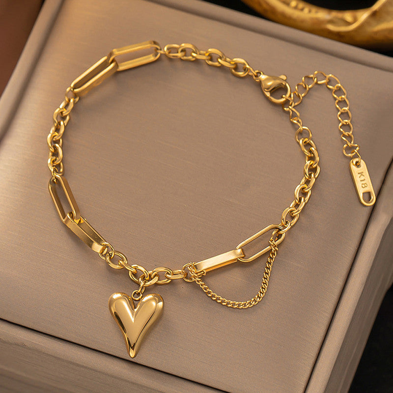 Jewels Galaxy Gold-Plated Anti Tarnish Heart Themed Charm Bracelet