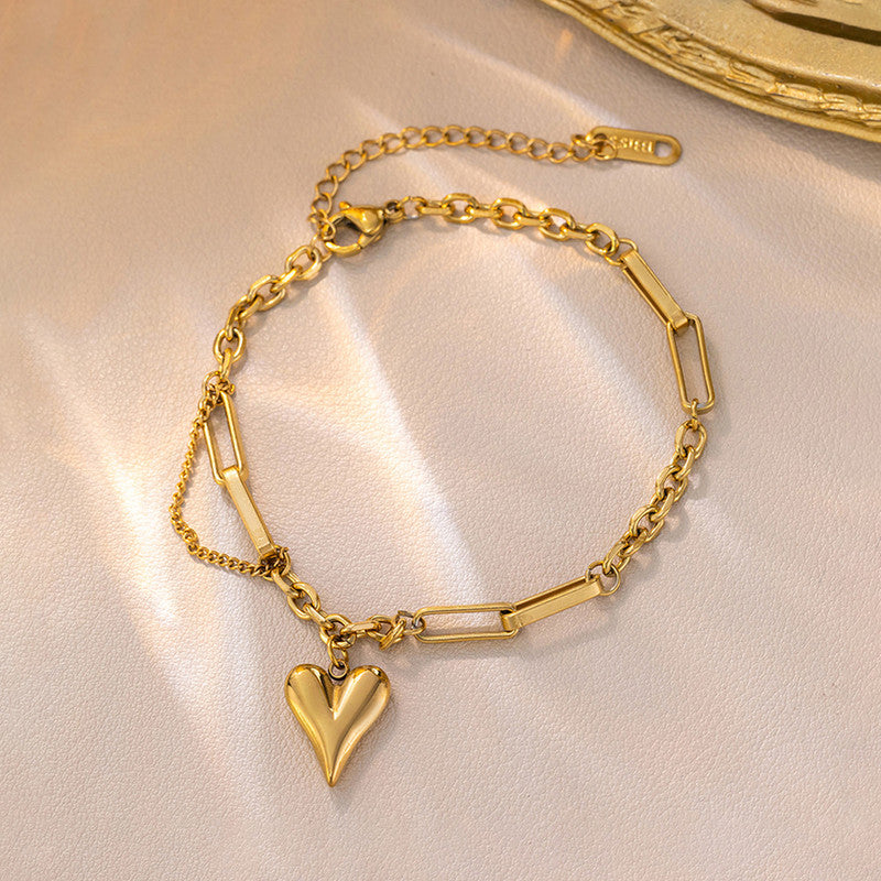 Jewels Galaxy Gold-Plated Anti Tarnish Heart Themed Charm Bracelet