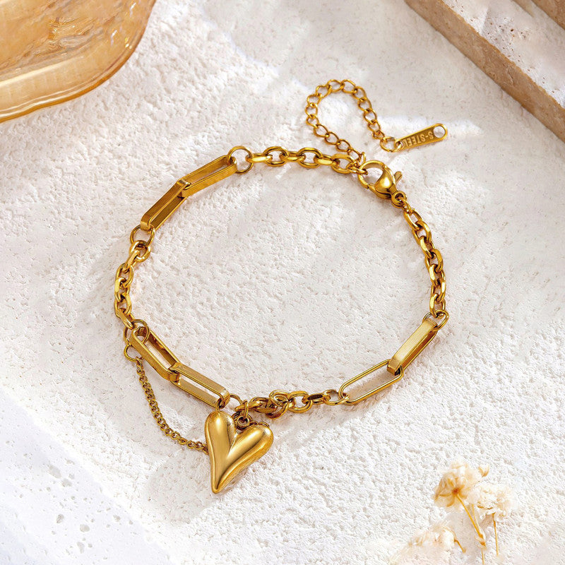 Jewels Galaxy Gold-Plated Anti Tarnish Heart Themed Charm Bracelet